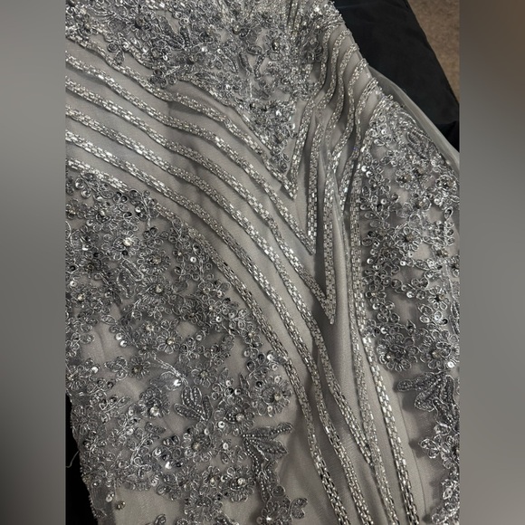 Andrea & Leo Couture
STYLE #MA103  Sz 10 Elegant Off-Shoulder Gray Evening Gown - Picture 13 of 16